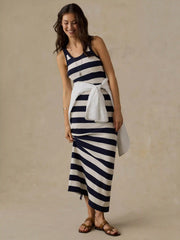 Sunwashed Organic Pocket Tank Dress - Baritone Blue Stripe