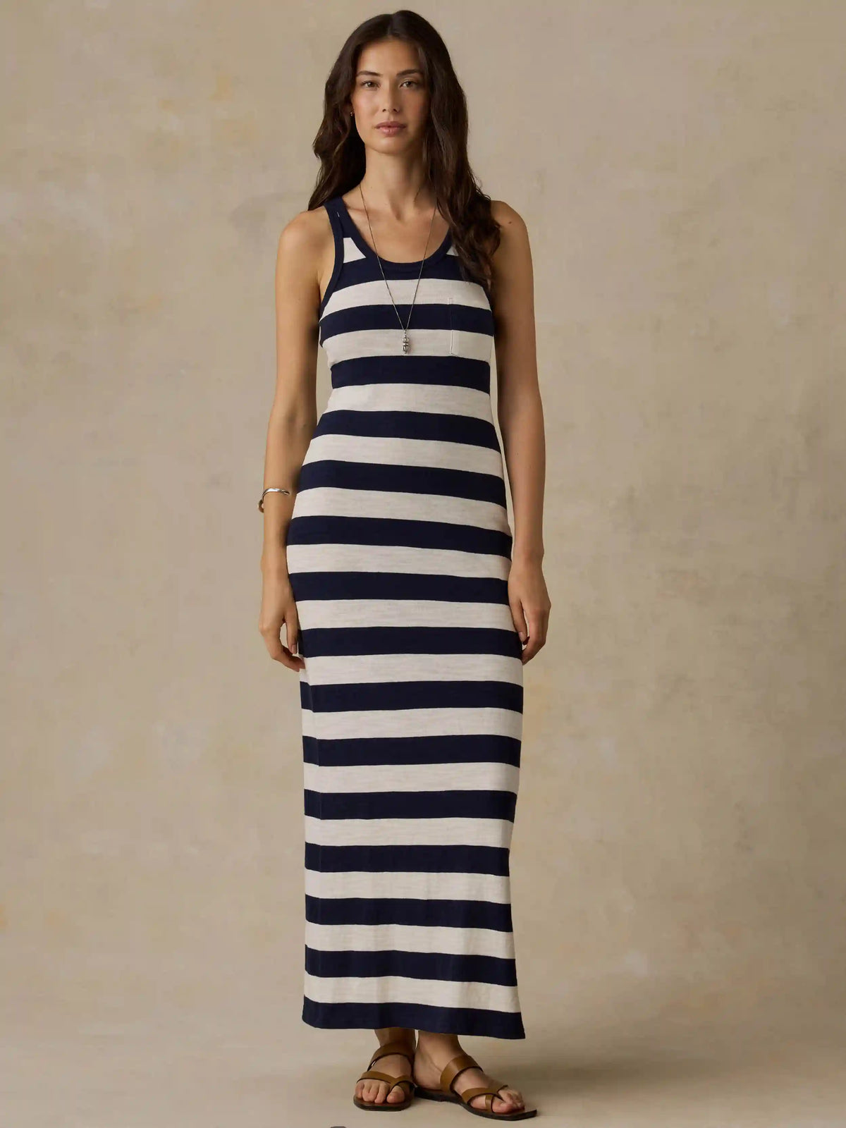 Sunwashed Organic Pocket Tank Dress - Baritone Blue Stripe