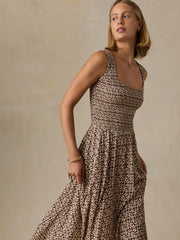 Sophia Smocked Dress - Chocolate Petal