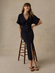 Cotton Hemp Maxi Dress - Black