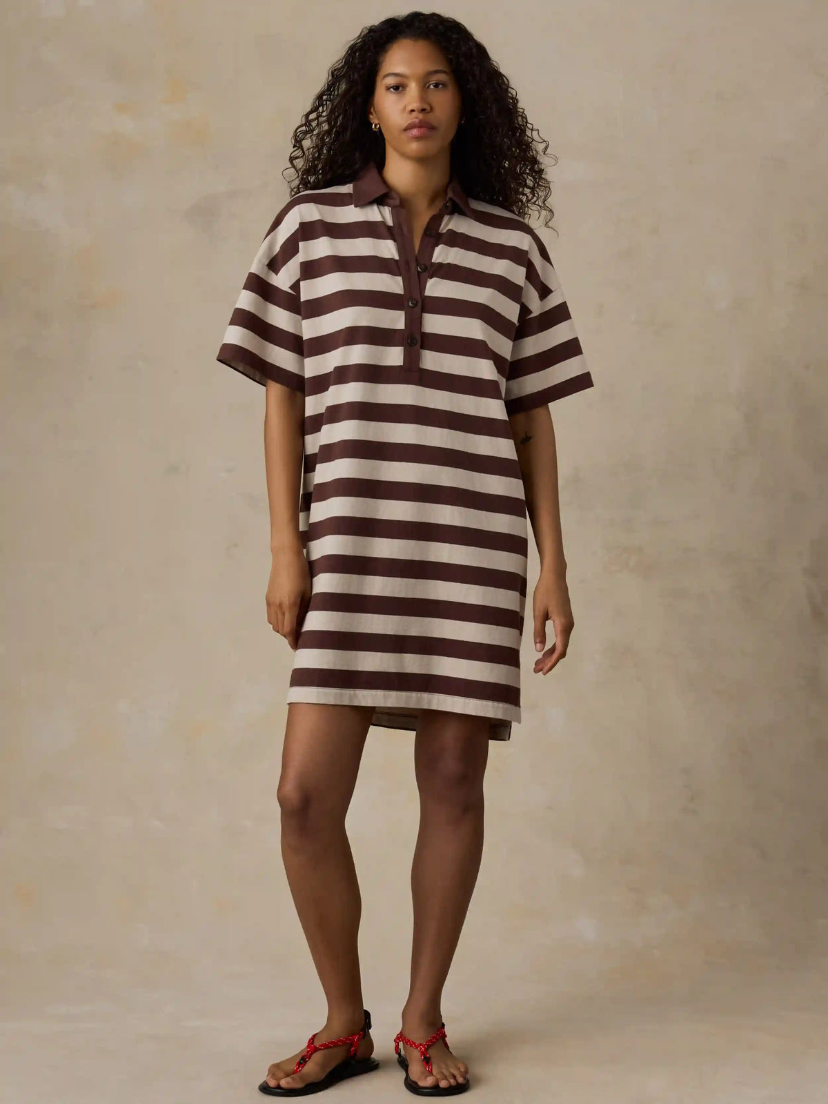 Recycled Cotton Knit Dress - Espresso Stripe