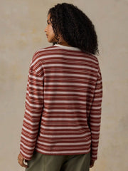 Sunwashed Long-Sleeve Retro Tee - Rosewood Stripe