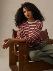 Sunwashed Long-Sleeve Retro Tee - Rosewood Stripe