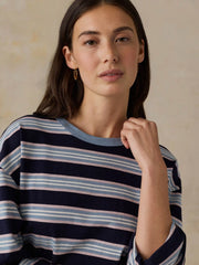 Sunwashed Long-Sleeve Retro Tee - Moonlit Tidal Stripe