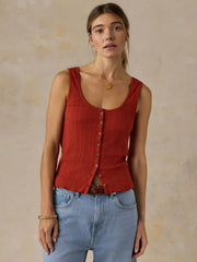 Paradise Pointelle Cami Cardigan - Red Ochre
