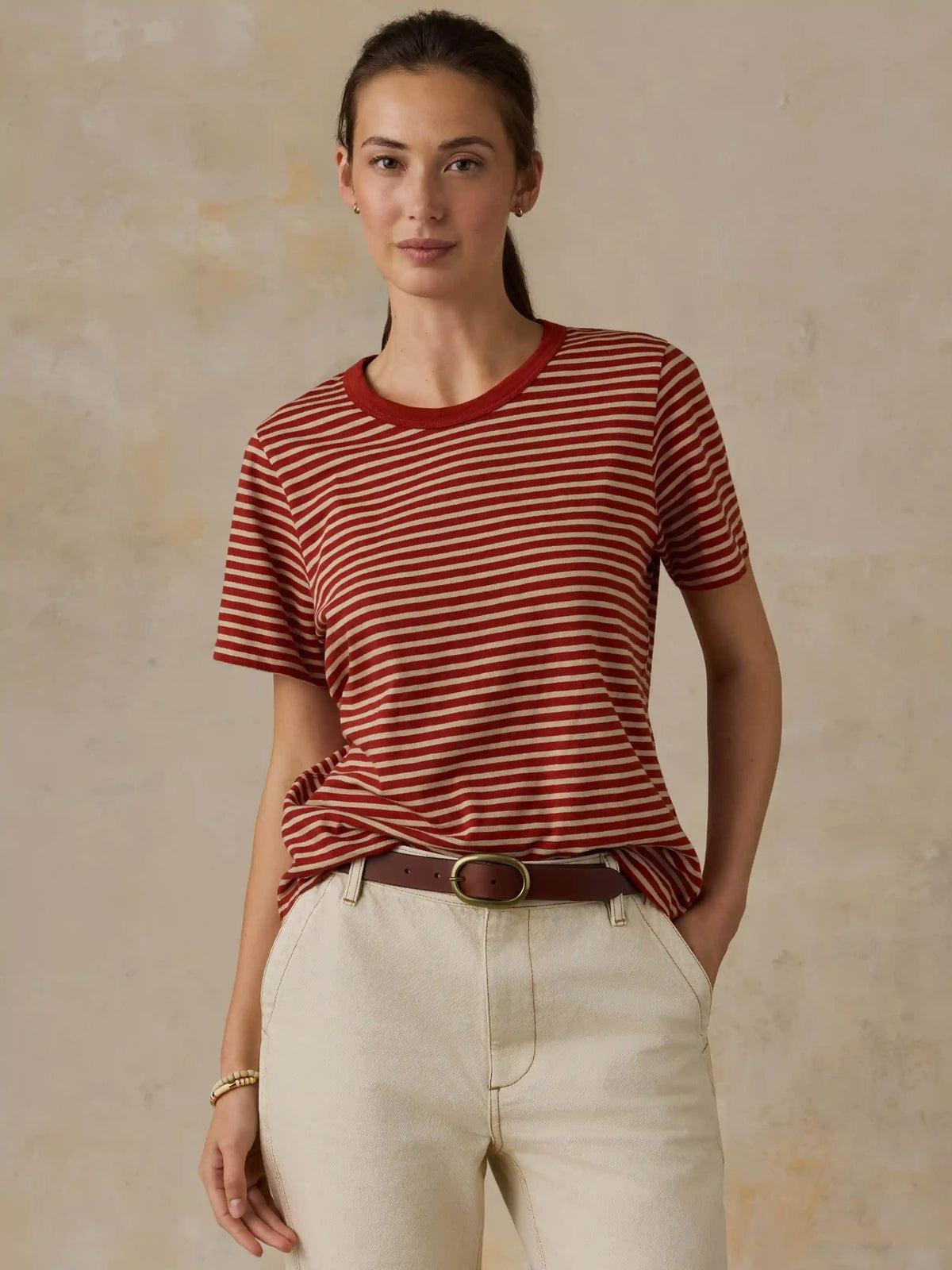 Sunwashed Regenerative Tee - Red Ochre Mini Stripe