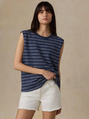 Sunwashed Organic Muscle Tank - Mood Indigo Stripe