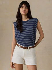 Sunwashed Organic Muscle Tank - Mood Indigo Stripe