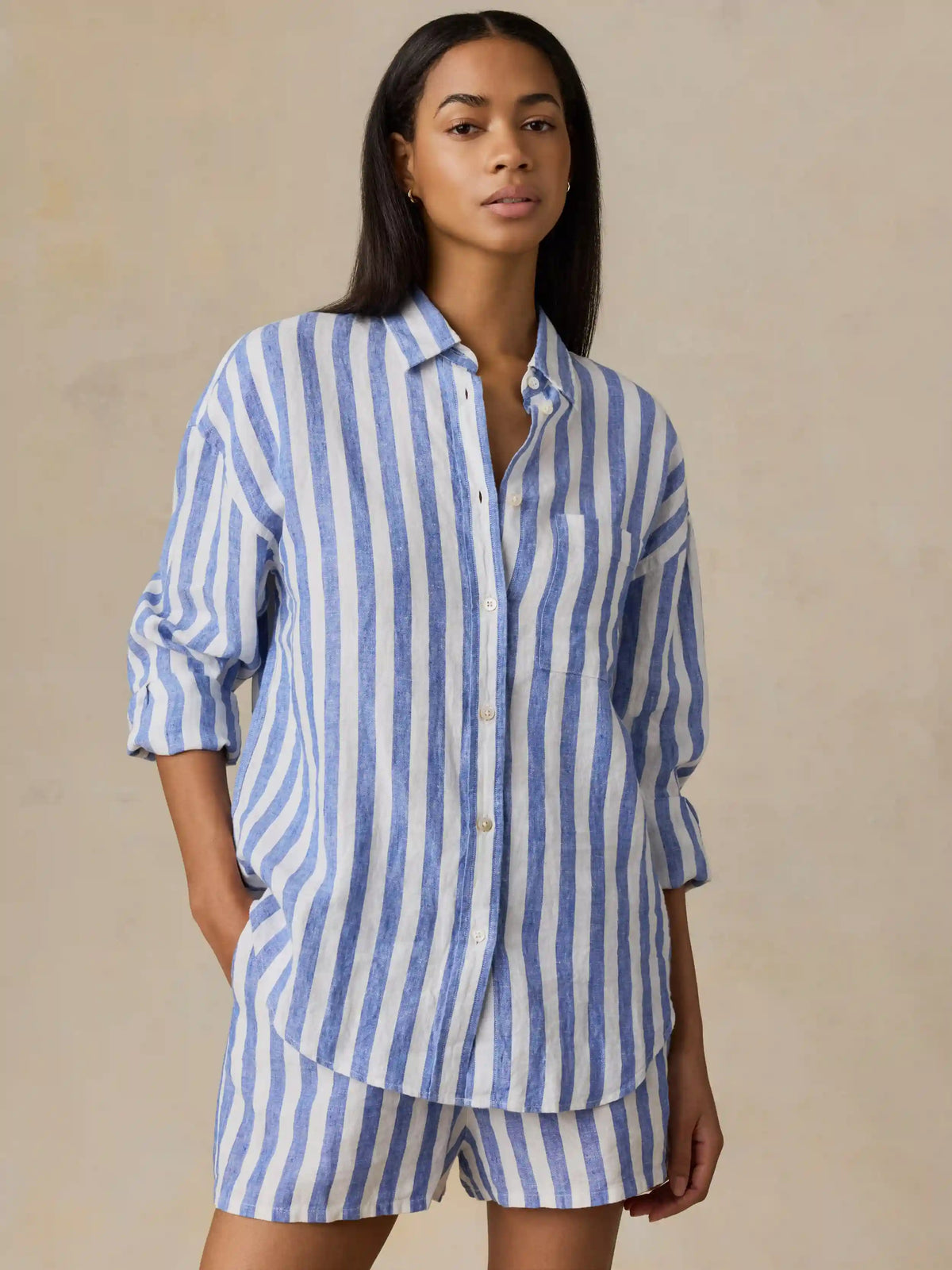Laguna Linen Relaxed Shirt - Coastal Calm Stripe