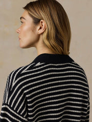 Miramar Linen Relaxed Polo - Black Reef Stripe