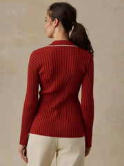 Sunwashed Cotton Ribbed Cardigan - Red Ochre