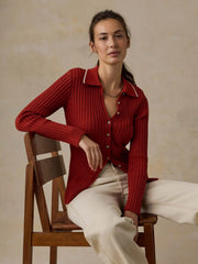 Sunwashed Cotton Ribbed Cardigan - Red Ochre