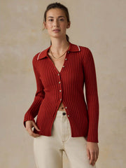 Sunwashed Cotton Ribbed Cardigan - Red Ochre
