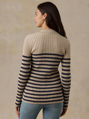 Sunwashed Cotton Ribbed Cardigan - Salted Navy Stripe