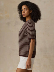 Miramar Linen Tee - Mocha Stripe