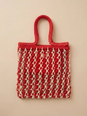 Sunwashed Macrame Tote - Poppy Red