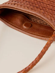 Woven Leather Phone Bag - Tan
